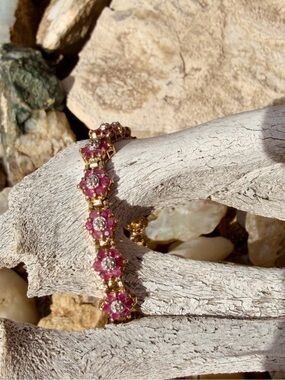 9 CTW AA Ruby & Diamond Bracelet 18K Gold Over 925 Sterling Silver
